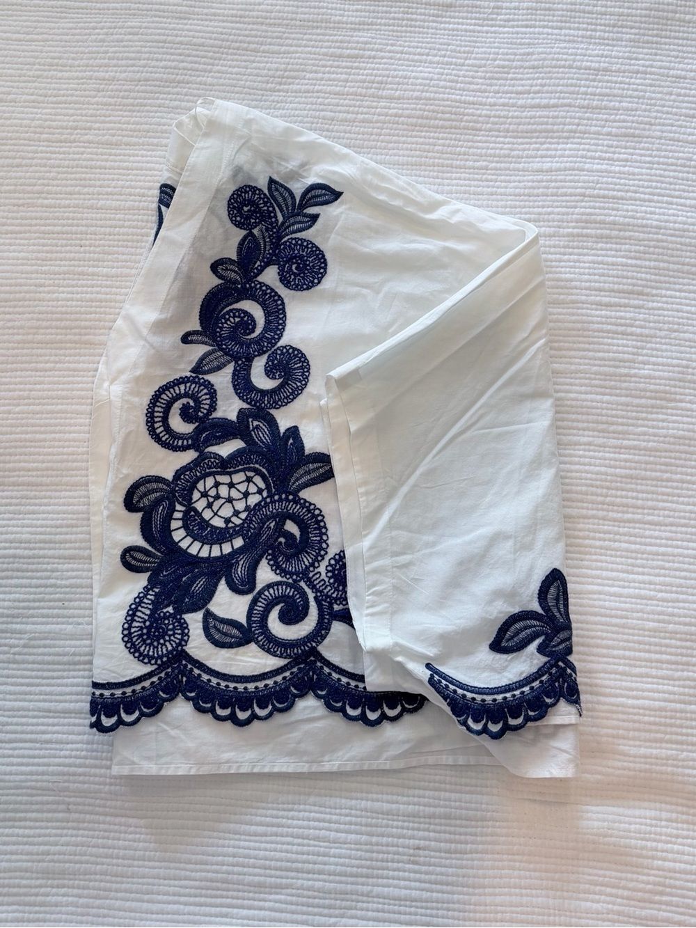 ZARA ZW Collection Contrast Embroidered Cape Blouse White Blue V-Neck